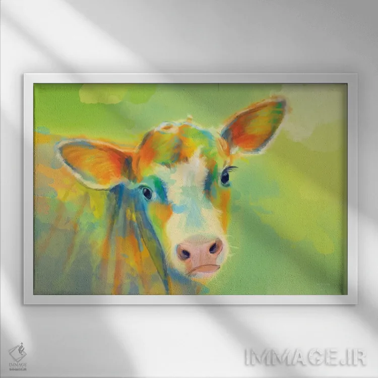 تابلو گاو تابستانی اثر فلو آرت استودیو (استودیوی هنری) - نمای قابدار سفید