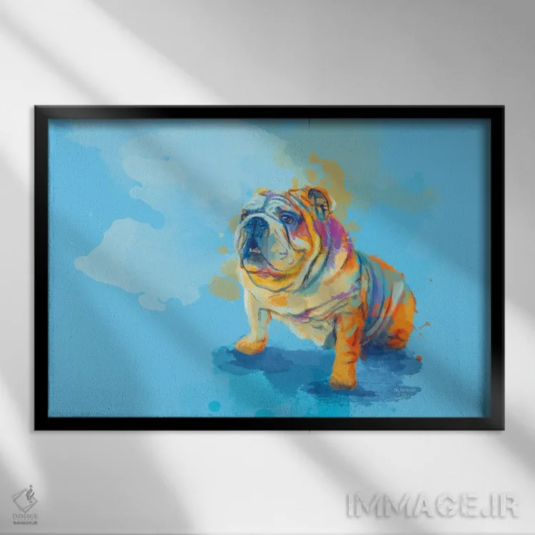 تابلو بولداگ انگلیسی اثر فلو آرت استودیو (استودیوی هنری) - نمای قابدار مشکی