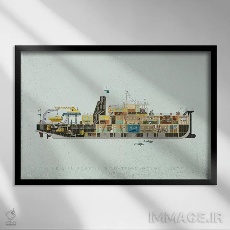 تابلو زندگی آبی با استیو زیسو (فیلم) اثر فرد بیرچال - نمای قابدار مشکی