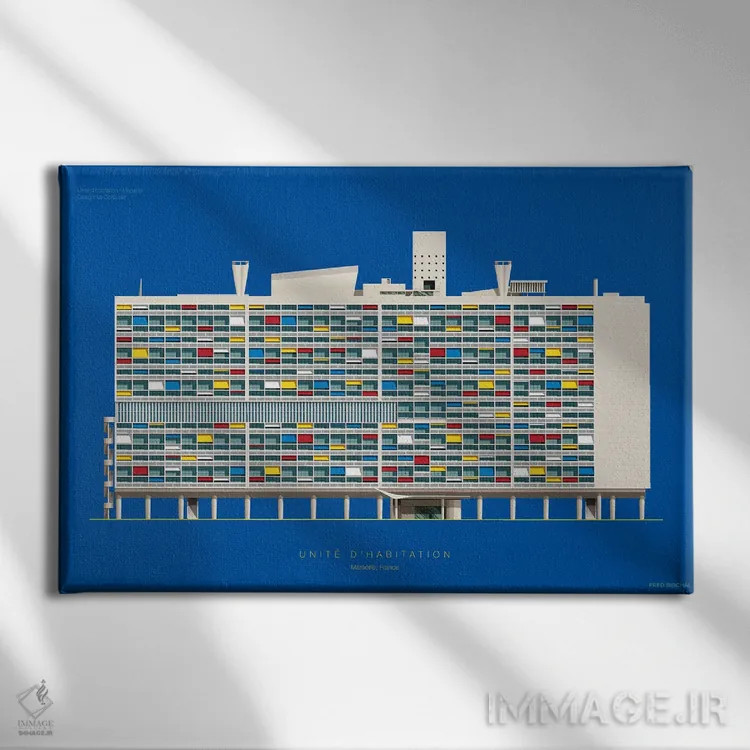 تابلو یونیته دابیتاسیون لوکوربوزیه – مارسی، فرانسه اثر فرد بیرچال - نمای روبهرو روی دیوار