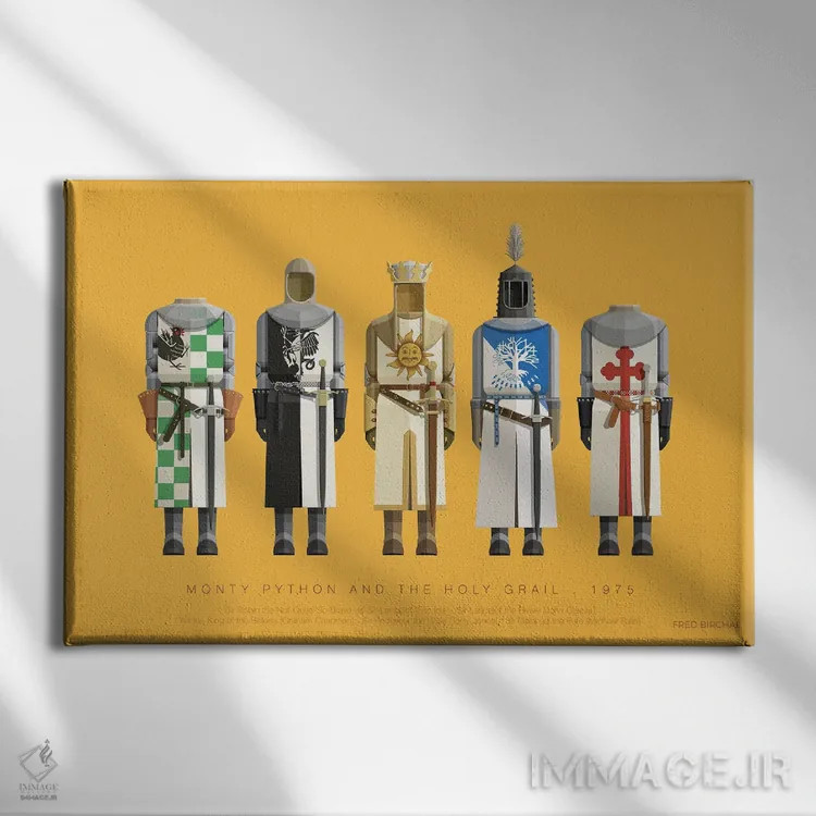 تابلو مونتی پایتون و جام مقدس، ۱۹۷۵ اثر فرد بیرچال - نمای روبهرو روی دیوار