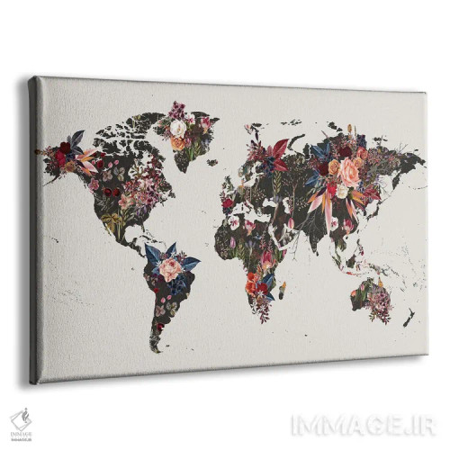 تابلو نقشه جهان گلدار ۱ اثر دیزاین فابریکن (استودیو طراحی دانمارکی) - نمای پرسپکتیو محصول