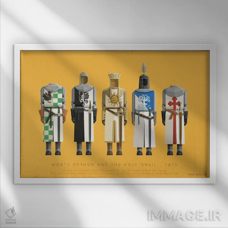 تابلو مونتی پایتون و جام مقدس، ۱۹۷۵ اثر فرد بیرچال - نمای قابدار سفید