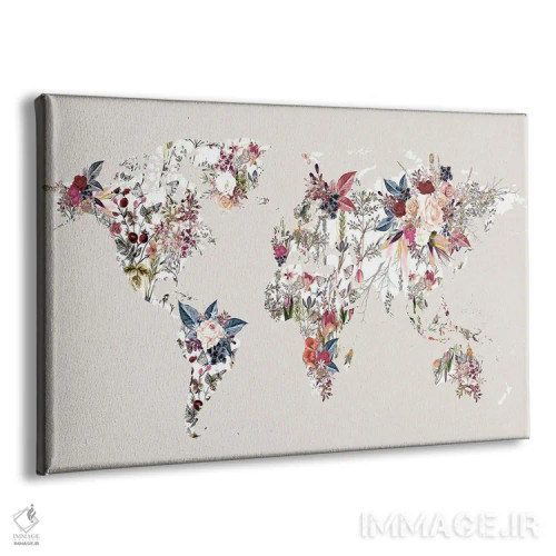 تابلو نقشه جهان گلدار ۲ اثر دیزاین فابریکن (استودیو طراحی دانمارکی) - نمای پرسپکتیو محصول