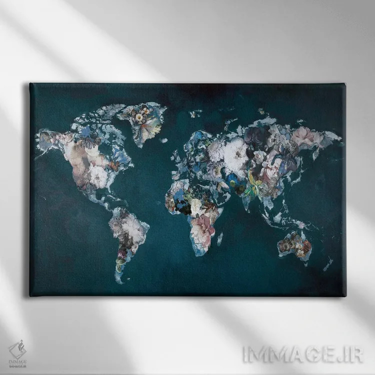 تابلو نقشه جهان مد سطح بالا (Haute Couture) اثر دیزاین فابریکن (استودیو طراحی دانمارکی) - نمای روبهرو روی دیوار