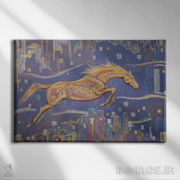 تابلو اسب جهنده اثر فافا کورولوا - نمای روبهرو روی دیوار