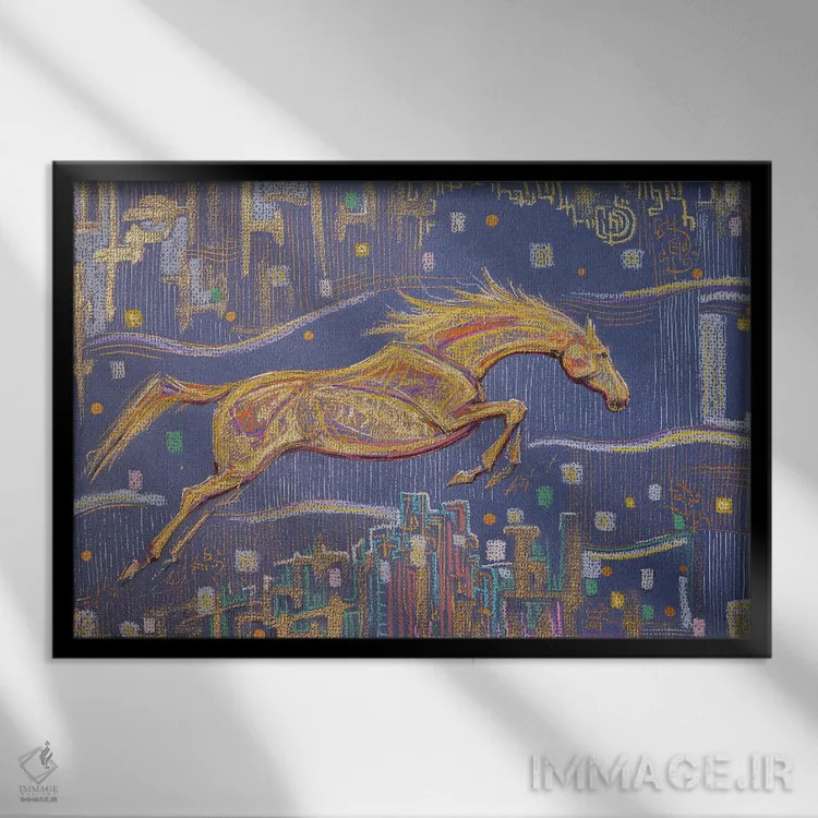 تابلو اسب جهنده اثر فافا کورولوا - نمای قابدار مشکی