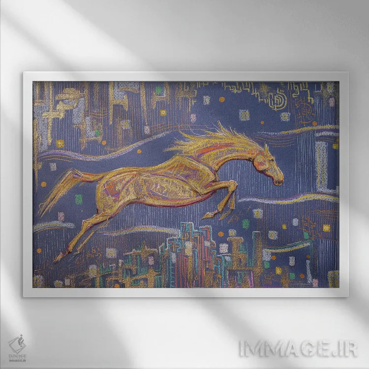 تابلو اسب جهنده اثر فافا کورولوا - نمای قابدار سفید