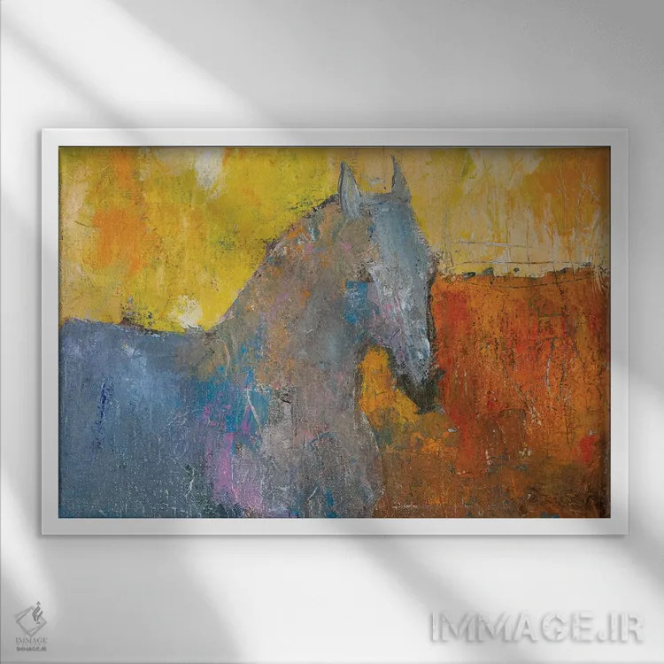 تابلو اسب هنگام طلوع خورشید اثر فافا کورولوا - نمای قابدار سفید