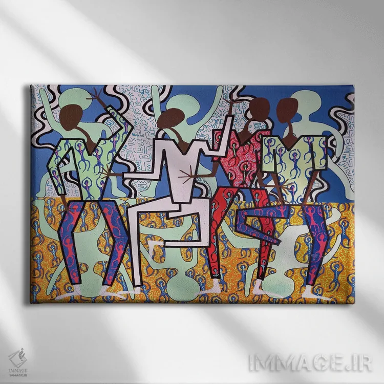 تابلو پیکرههای رقصان شاد ۷ اثر فرانتیشک فلوریان - نمای روبهرو روی دیوار
