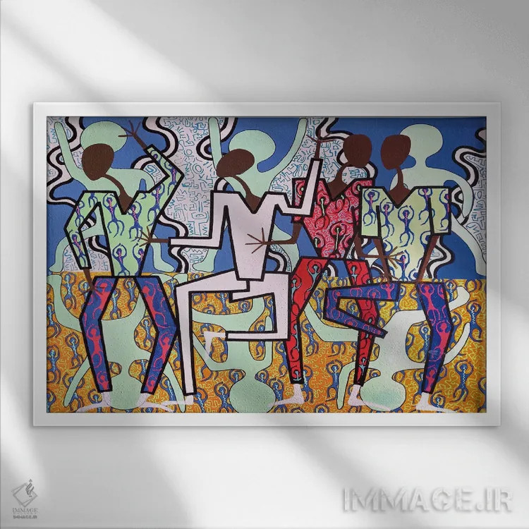 تابلو پیکرههای رقصان شاد ۷ اثر فرانتیشک فلوریان - نمای قابدار سفید