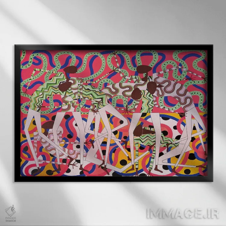 تابلو پیکرههای رقصان شاد ۹ اثر فرانتیشک فلوریان - نمای قابدار مشکی