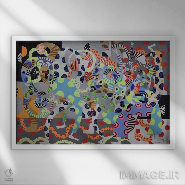 تابلو پیکرههای رقصان فانکی ۱۰ اثر فرانتیشک فلوریان - نمای قابدار سفید