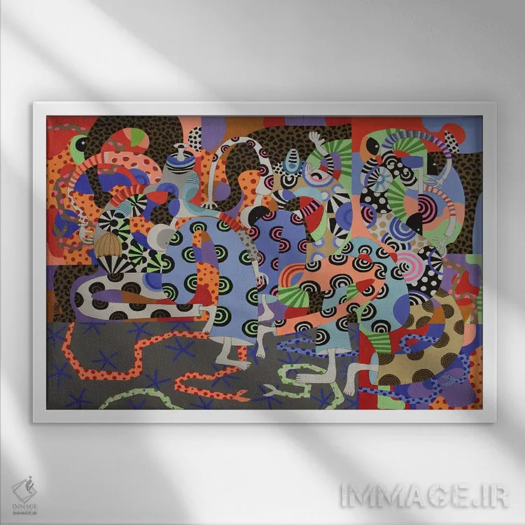 تابلو پیکرههای رقصان فانکی ۱۳ اثر فرانتیشک فلوریان - نمای قابدار سفید