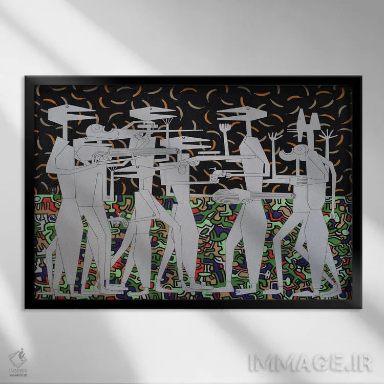 تابلو خزندگان انتزاعی ۸ اثر فرانتیشک فلوریان - نمای قابدار مشکی