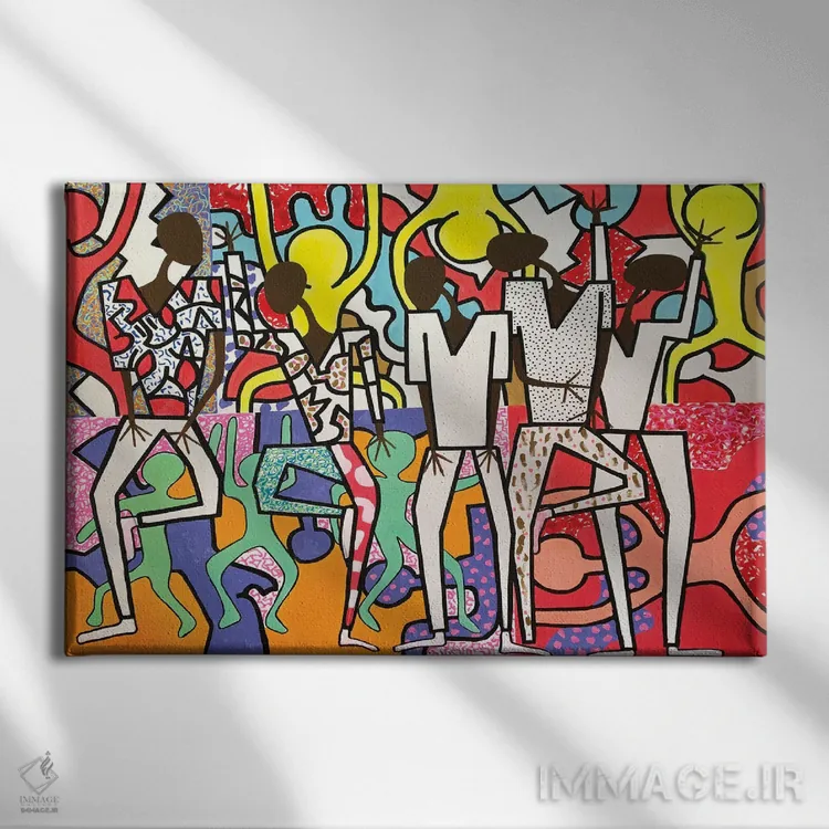 تابلو پیکرههای رقصان شاد ۱ اثر فرانتیشک فلوریان - نمای روبهرو روی دیوار