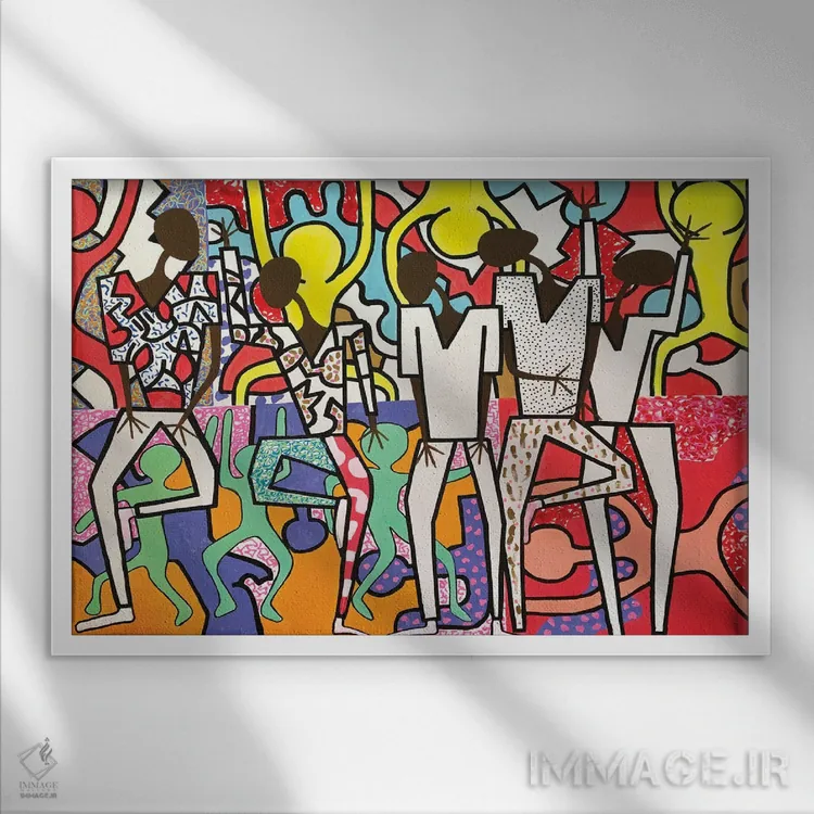 تابلو پیکرههای رقصان شاد ۱ اثر فرانتیشک فلوریان - نمای قابدار سفید