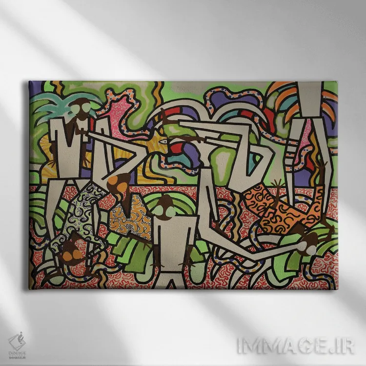 تابلو انتزاعی گرمسیری با درختان نخل اثر فرانتیشک فلوریان - نمای روبهرو روی دیوار