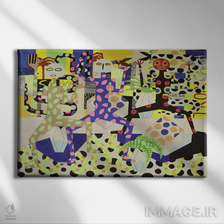 تابلو پیکرههای انتزاعی شاد شماره ۳ اثر فرانتیشک فلوریان - نمای روبهرو روی دیوار