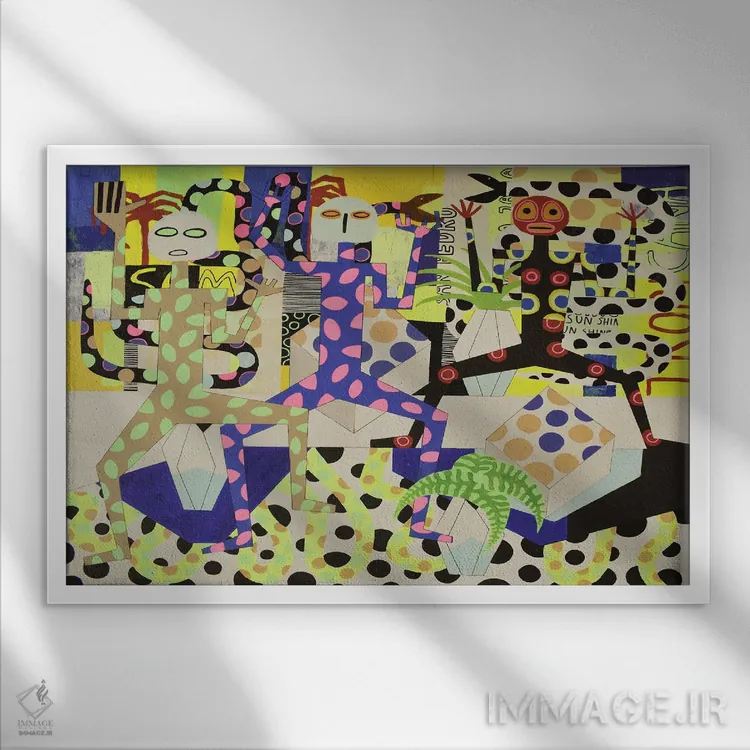 تابلو پیکرههای انتزاعی شاد شماره ۳ اثر فرانتیشک فلوریان - نمای قابدار سفید