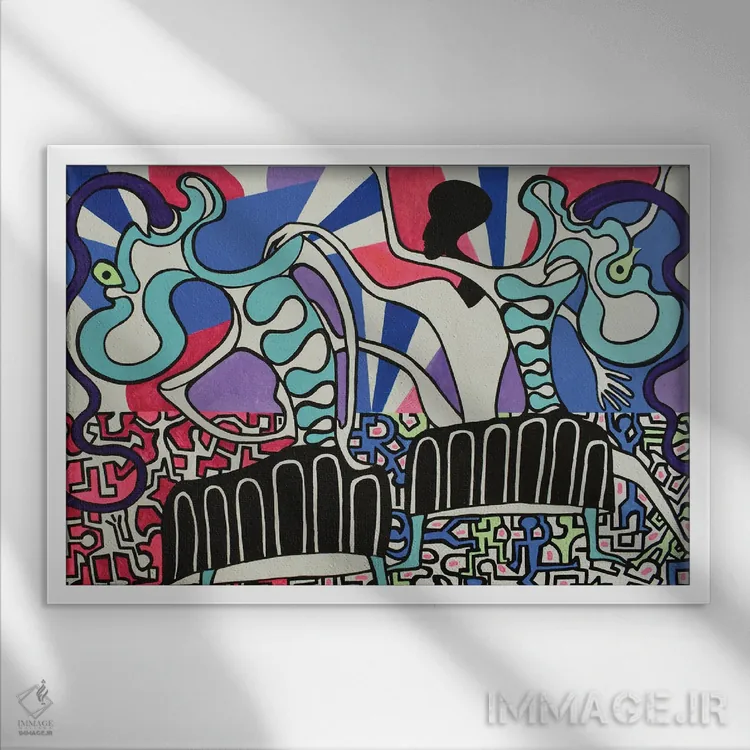 تابلو ضربآهنگ فانکی معاصر شماره ۱ اثر فرانتیشک فلوریان - نمای قابدار سفید