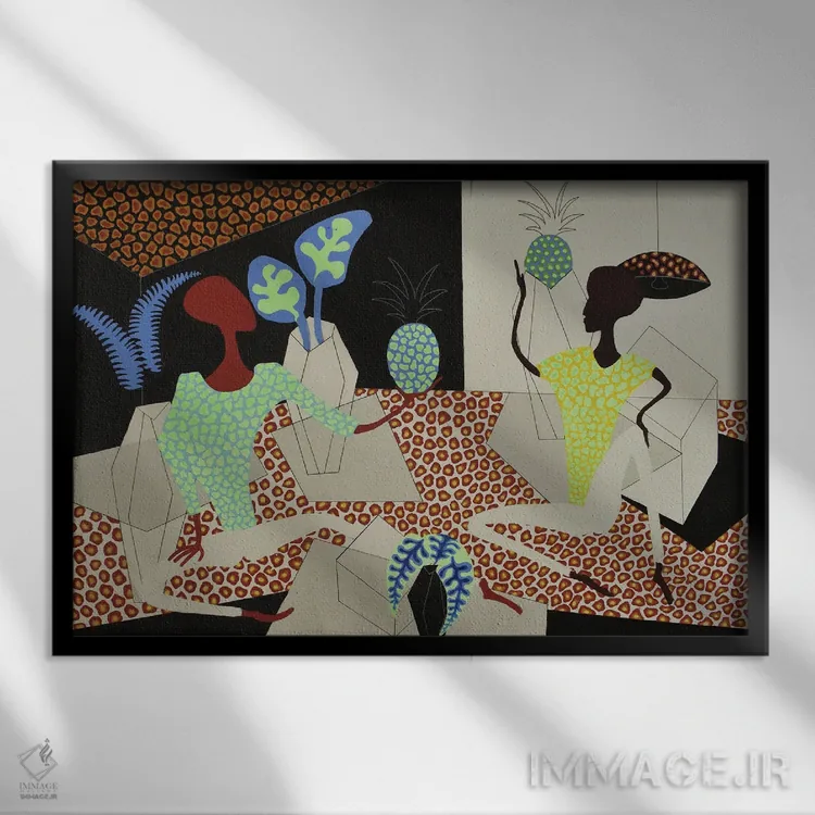 تابلو استراحتگاه آناناس با گیاهان اثر فرانتیشک فلوریان - نمای قابدار مشکی