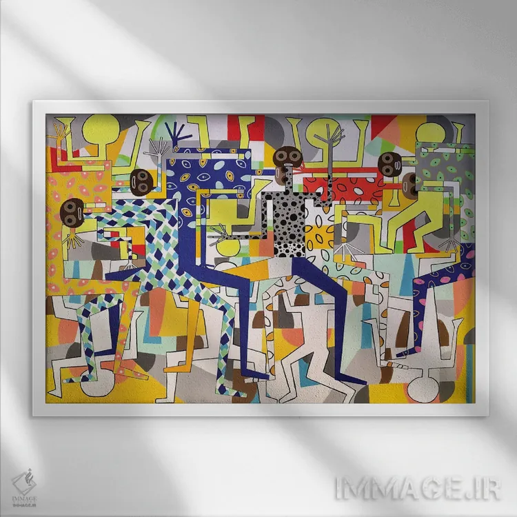 تابلو پیکرههای رقصنده فانکی شماره ۵ اثر فرانتیشک فلوریان - نمای قابدار سفید