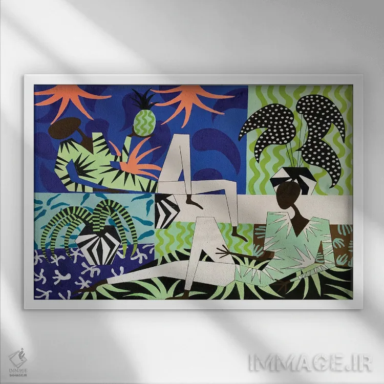 تابلو استراحت با گیاهان استوایی اثر فرانتیشک فلوریان - نمای قابدار سفید