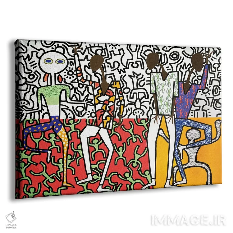 تابلو مهمانی رقص با الهام از هَرینگ یک (ژانر هنری کیت هَرینگ) اثر فرانتیشک فلوریان - نمای پرسپکتیو محصول