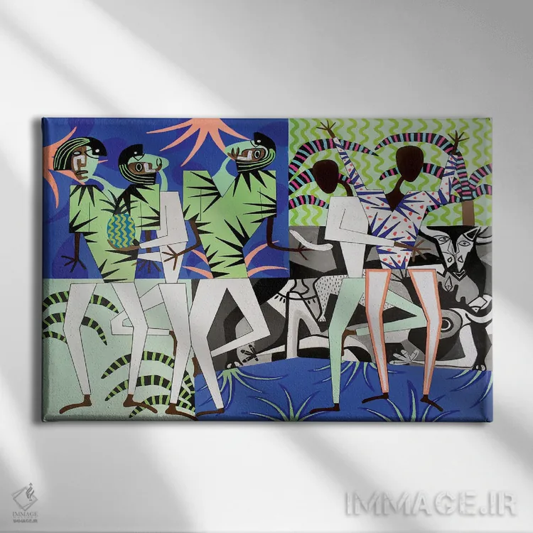 تابلو شخصیتهای رقص آبستره یک اثر فرانتیشک فلوریان - نمای روبهرو روی دیوار