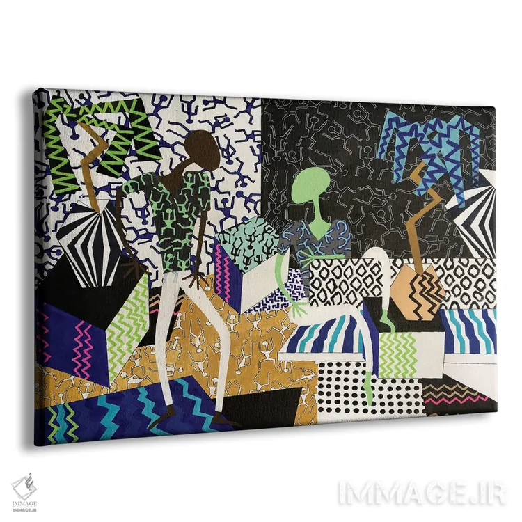 تابلو مهمانی رقص با الهام از هَرینگ چهار (ژانر هنری کیت هَرینگ) اثر فرانتیشک فلوریان - نمای پرسپکتیو محصول
