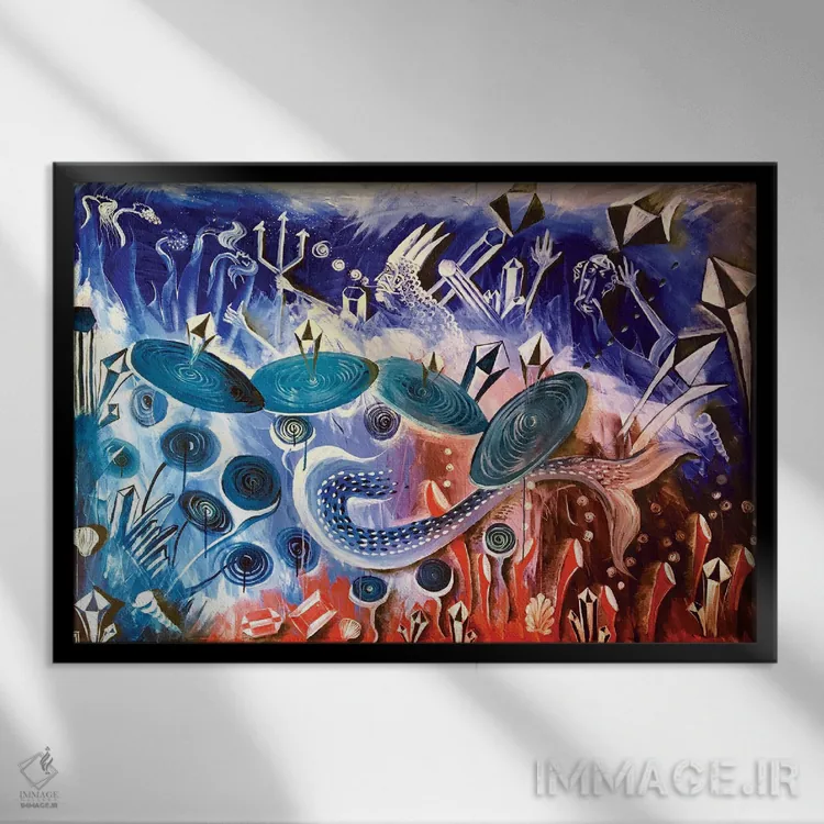 تابلو اشکال آبستره رنگارنگ دو اثر فرانتیشک فلوریان - نمای قابدار مشکی