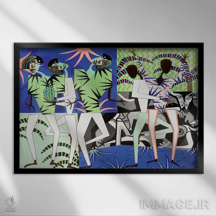 تابلو شخصیتهای رقص آبستره یک اثر فرانتیشک فلوریان - نمای قابدار مشکی