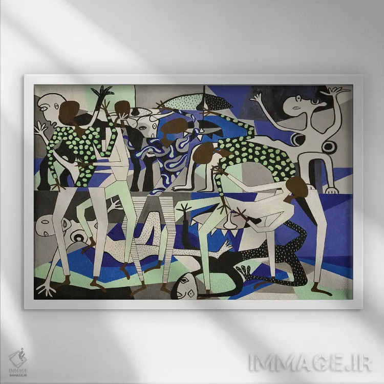 تابلو شخصیتهای رقص آبستره دو اثر فرانتیشک فلوریان - نمای قابدار سفید