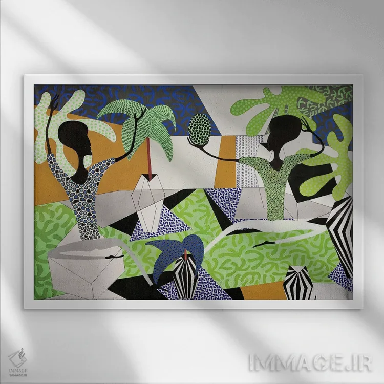 تابلو مهمانی رقص با الهام از هَرینگ ده (ژانر هنری کیت هَرینگ) اثر فرانتیشک فلوریان - نمای قابدار سفید