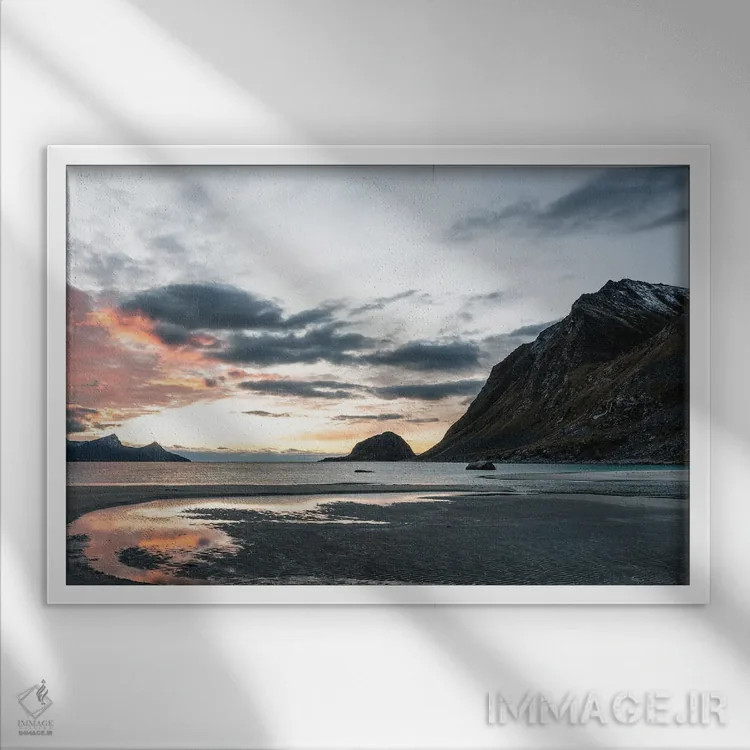 تابلو غروب در ساحل اثر فابیان فورتمن - نمای قابدار سفید