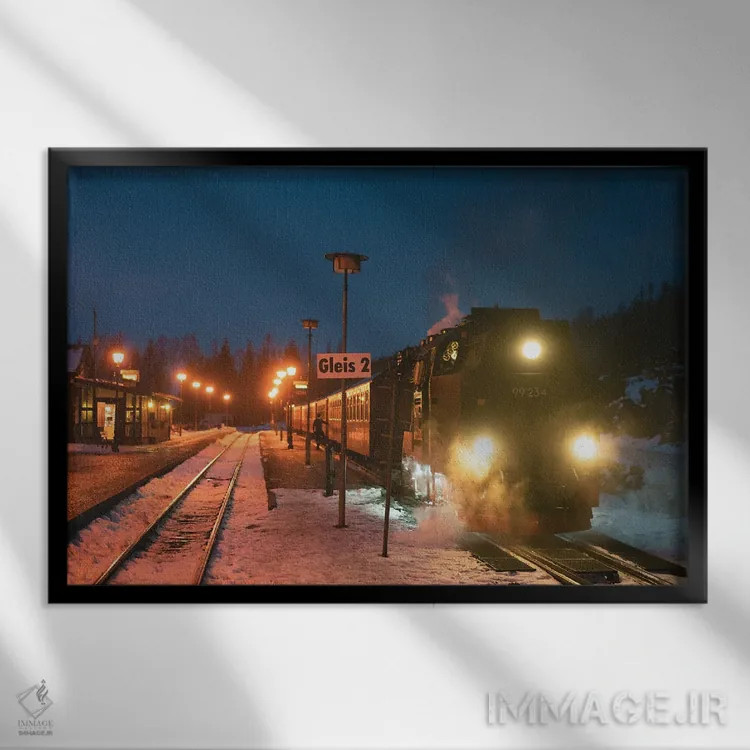 تابلو قطار سریعالسیر قطبی (ارجاع به فیلم) اثر فابیان فورتمن - نمای قابدار مشکی