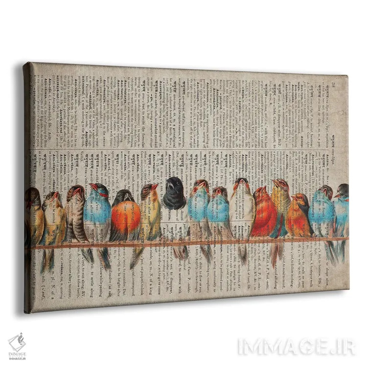 تابلو پرندگان در یک صف روی صفحهٔ قدیمی فرهنگ لغت اثر فیشرکرافت (استودیوی خلاقانه) - نمای پرسپکتیو محصول