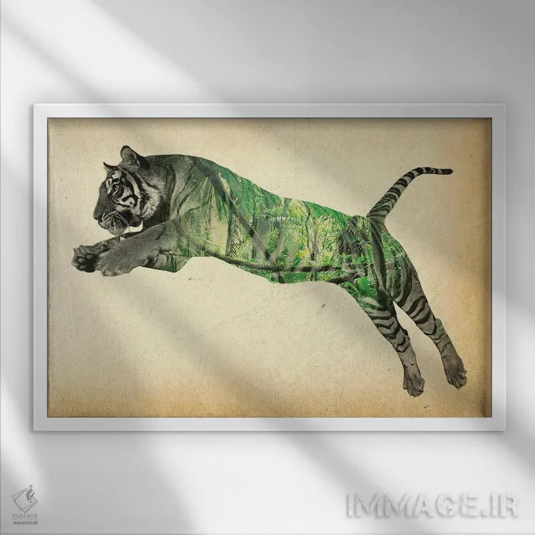 تابلو ببر با نوردهی دوگانه اثر فیشرکرافت (استودیوی خلاقانه) - نمای قابدار سفید