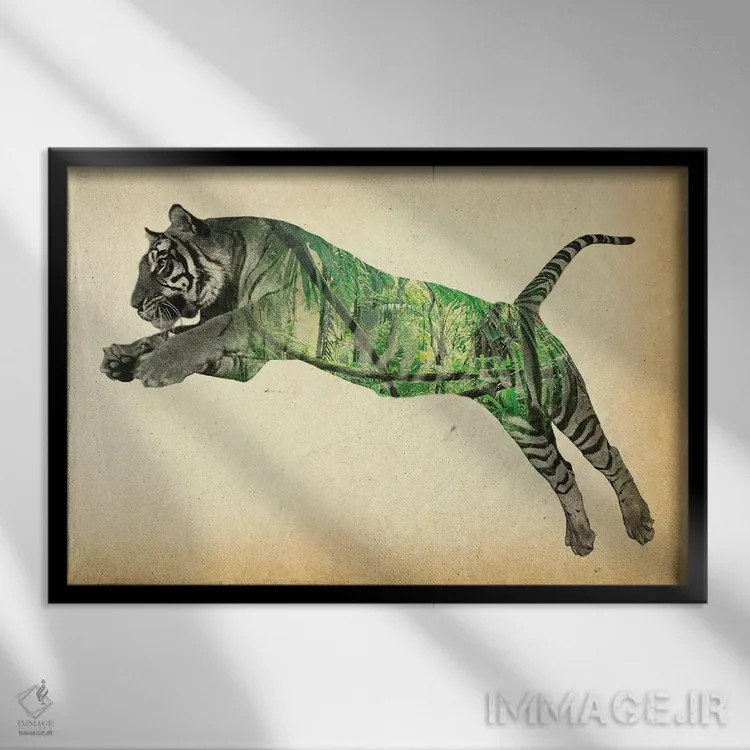 تابلو ببر با نوردهی دوگانه اثر فیشرکرافت (استودیوی خلاقانه) - نمای قابدار مشکی