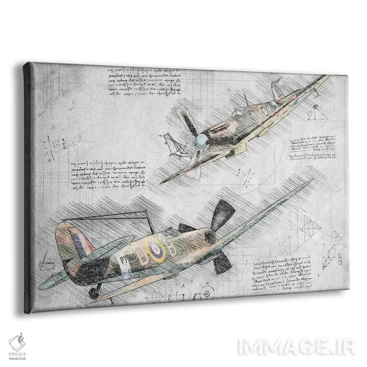 تابلو هواپیمای اسپیتفایر نیروی هوایی RAF سیاهوسفید با رنگ اثر فیشرکرافت (استودیوی خلاقانه) - نمای پرسپکتیو محصول