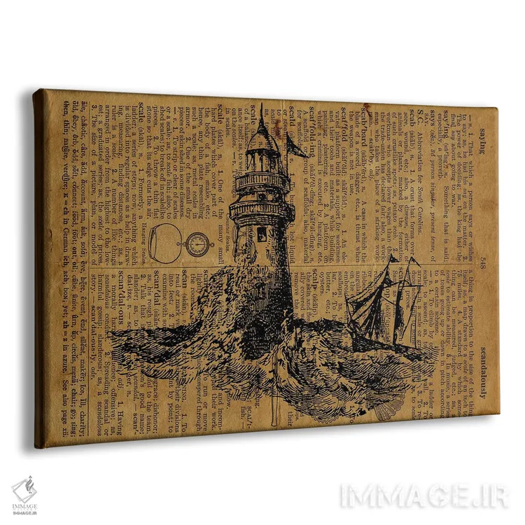 تابلو حکاکی فانوس دریایی قدیمی روی کاغذ قدیمی اثر فیشرکرافت (استودیوی خلاقانه) - نمای پرسپکتیو محصول