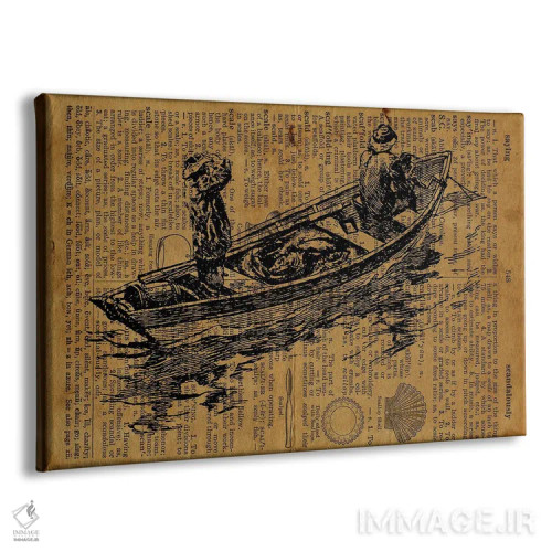 تابلو حکاکی ملوانان و قایق کوچک روی کاغذ قدیمی اثر فیشرکرافت (استودیوی خلاقانه) - نمای پرسپکتیو محصول