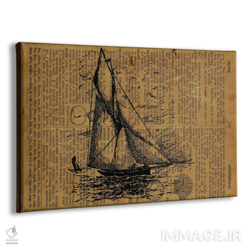تابلو حکاکی قایق بادبانی روی کاغذ قدیمی اثر فیشرکرافت (استودیوی خلاقانه) - نمای پرسپکتیو محصول
