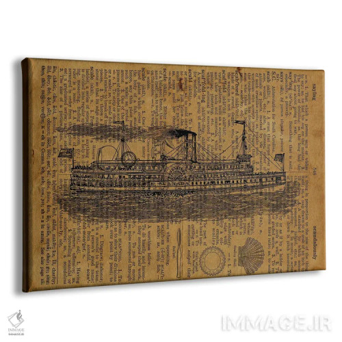 تابلو حکاکی کشتی بخار روی کاغذ قدیمی اثر فیشرکرافت (استودیوی خلاقانه) - نمای پرسپکتیو محصول