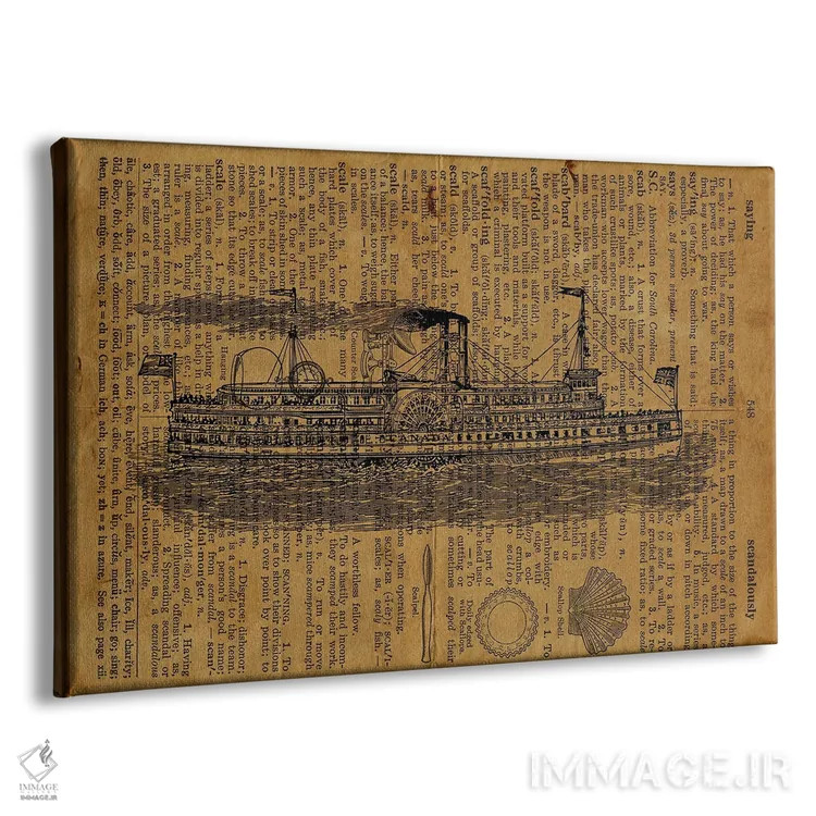 تابلو حکاکی کشتی بخار روی کاغذ قدیمی اثر فیشرکرافت (استودیوی خلاقانه) - نمای پرسپکتیو محصول