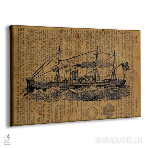 تابلو حکاکی کشتی بخار قدیمی روی کاغذ قدیمی اثر فیشرکرافت (استودیوی خلاقانه) - نمای پرسپکتیو محصول