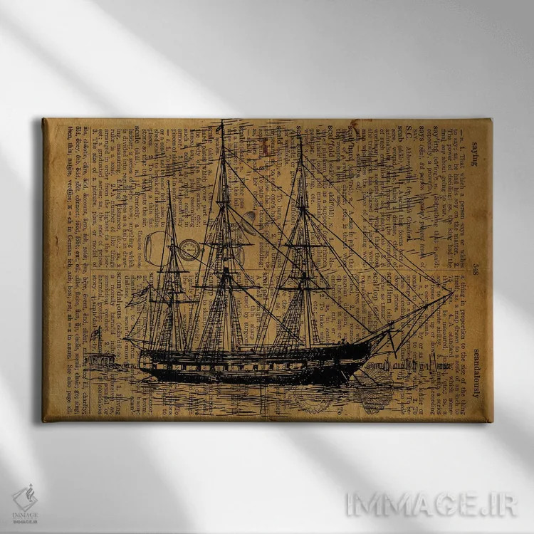 تابلو حکاکی ناوچه (فریگیت) روی کاغذ قدیمی اثر فیشرکرافت (استودیوی خلاقانه) - نمای روبهرو روی دیوار