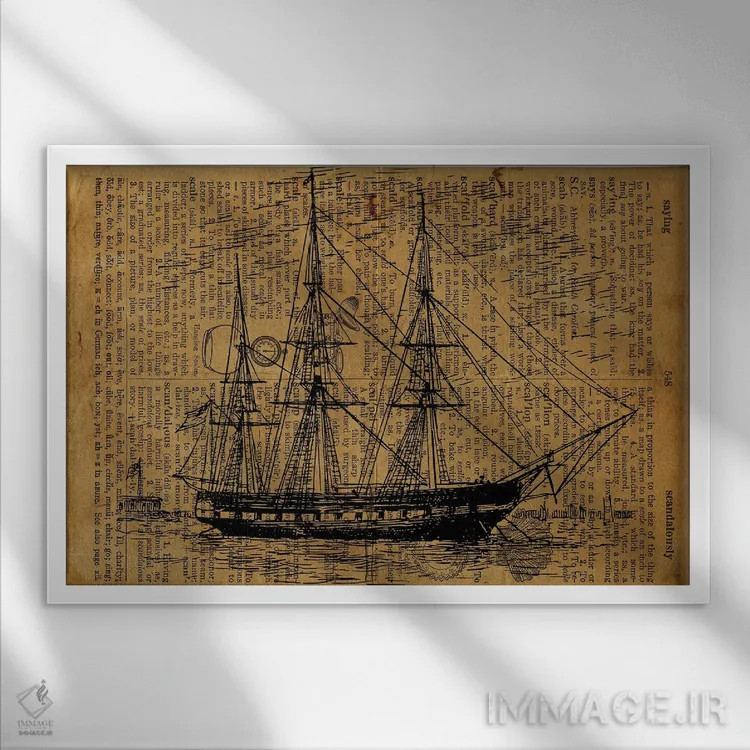 تابلو حکاکی ناوچه (فریگیت) روی کاغذ قدیمی اثر فیشرکرافت (استودیوی خلاقانه) - نمای قابدار سفید