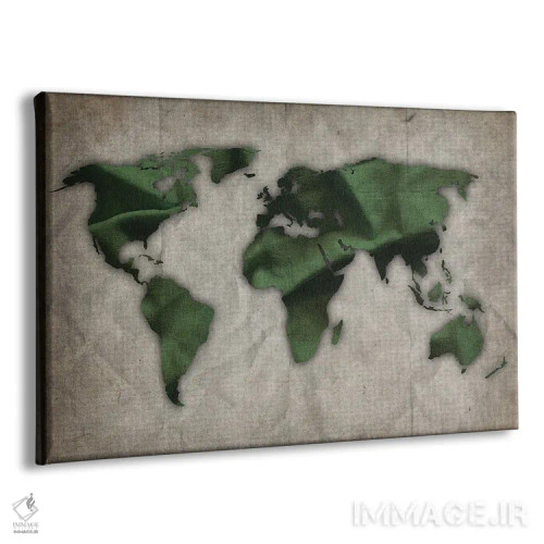 تابلو نقشه جهان سبز تیره و سبز روی کاغذ قدیمی اثر فیشرکرافت (استودیوی خلاقانه) - نمای پرسپکتیو محصول